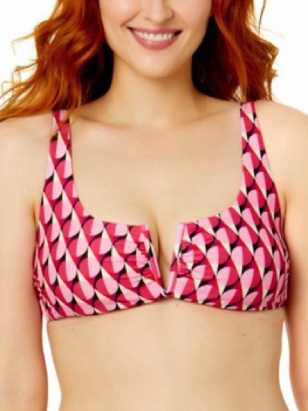 Time and Tru Pink Geometric Swim Top